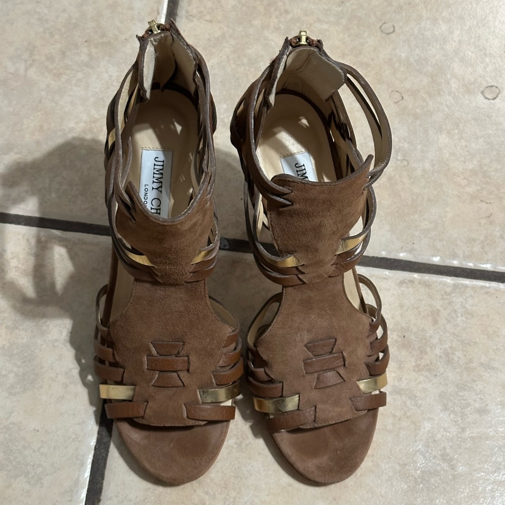 Jimmy Choo Brown and Gold Heels with Elegant Design